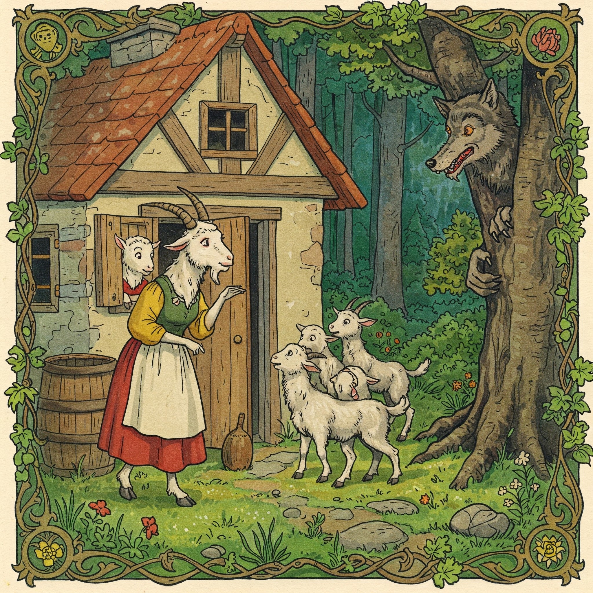 Illustration zu Der Wolf und die sieben Geißlein